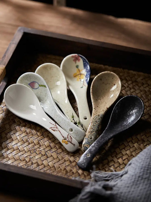 Hand-Painted Ceramic Spoon for Rice and Soup