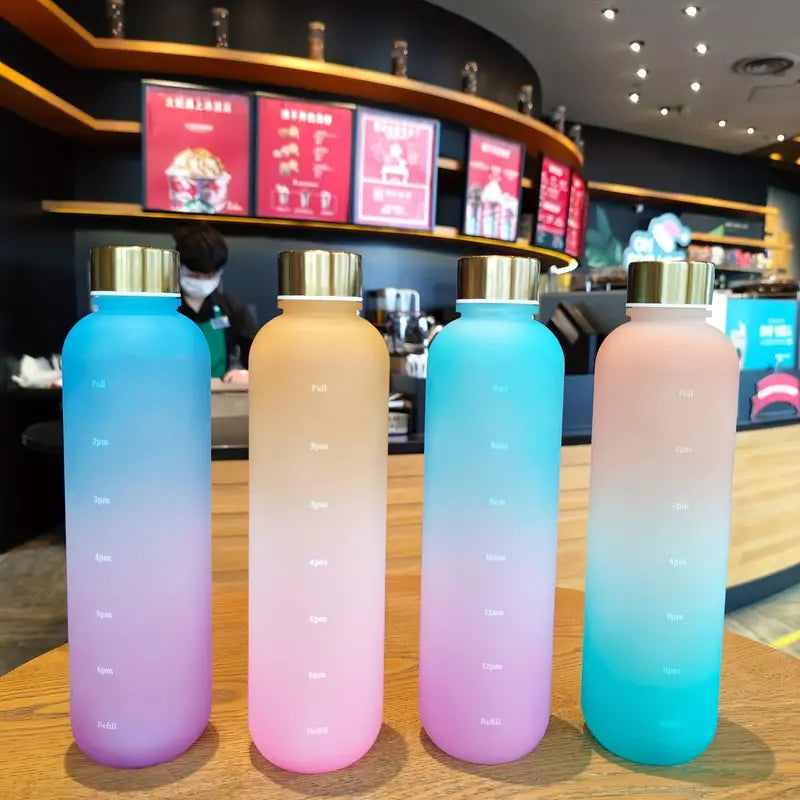 Gradient Color 1000ml Water Bottle with Time Marker