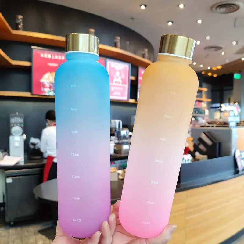 Gradient Color 1000ml Water Bottle with Time Marker