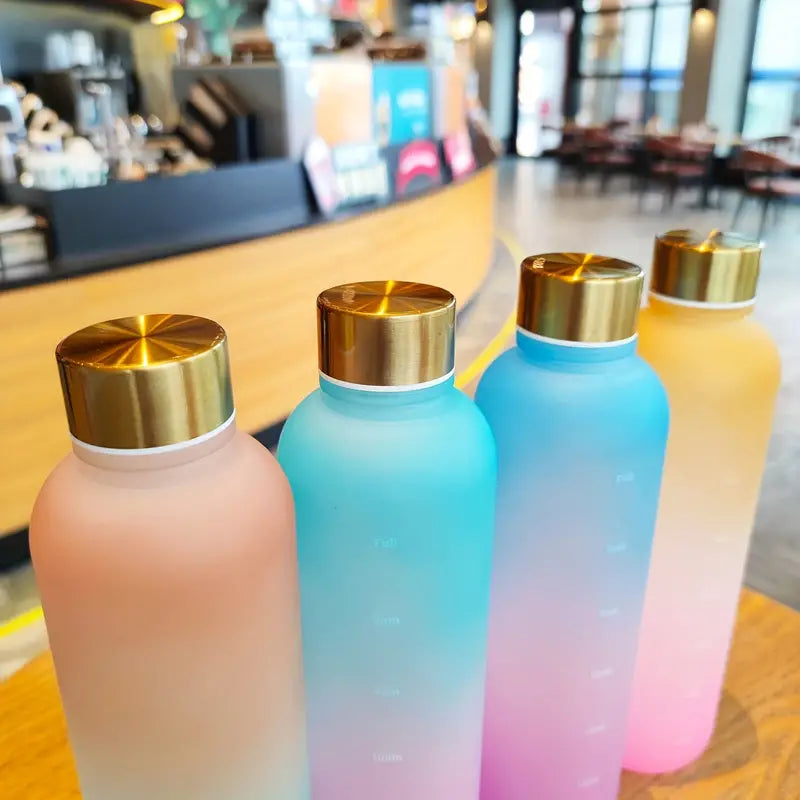 Gradient Color 1000ml Water Bottle with Time Marker