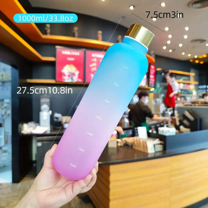 Gradient Color 1000ml Water Bottle with Time Marker