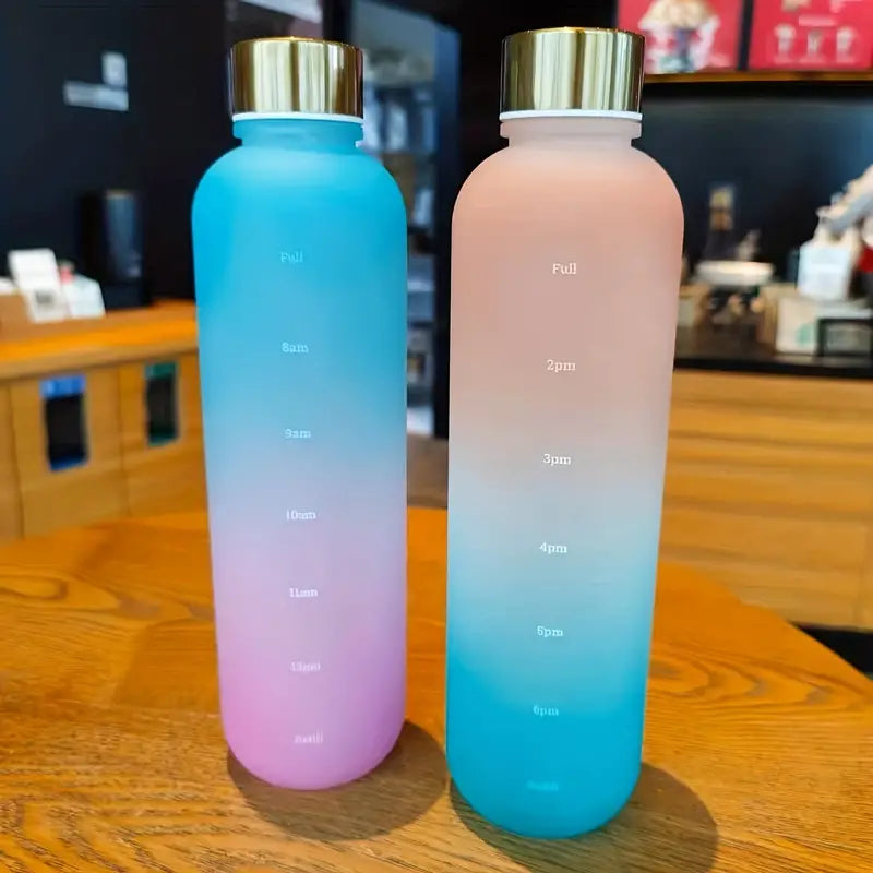 Gradient Color 1000ml Water Bottle with Time Marker